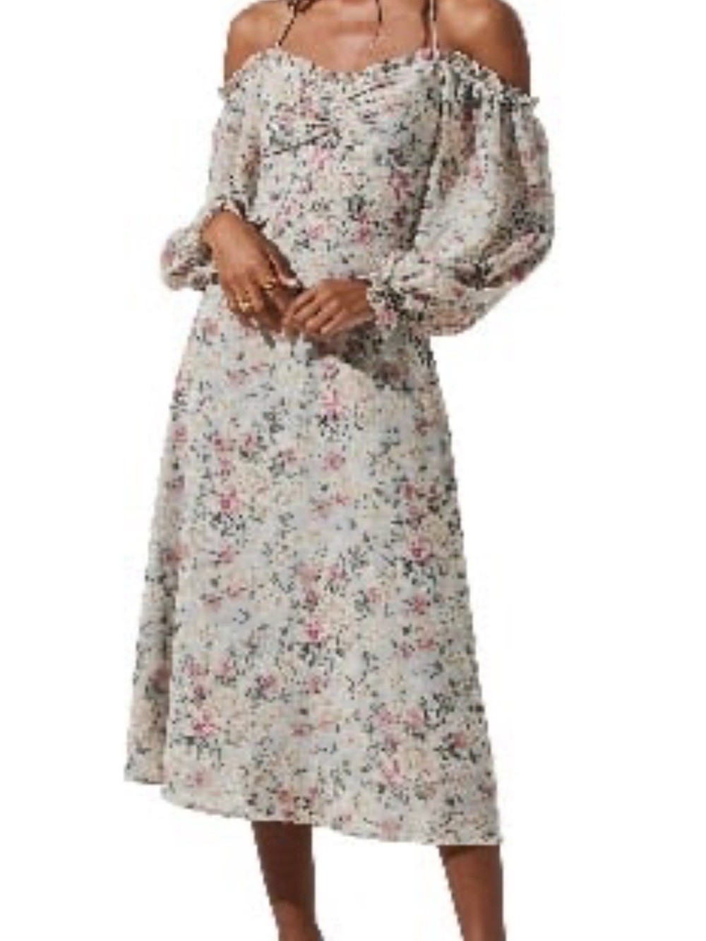 ASTR Floral Off-Shoulder Midi Dress - White Pink Floral nwot